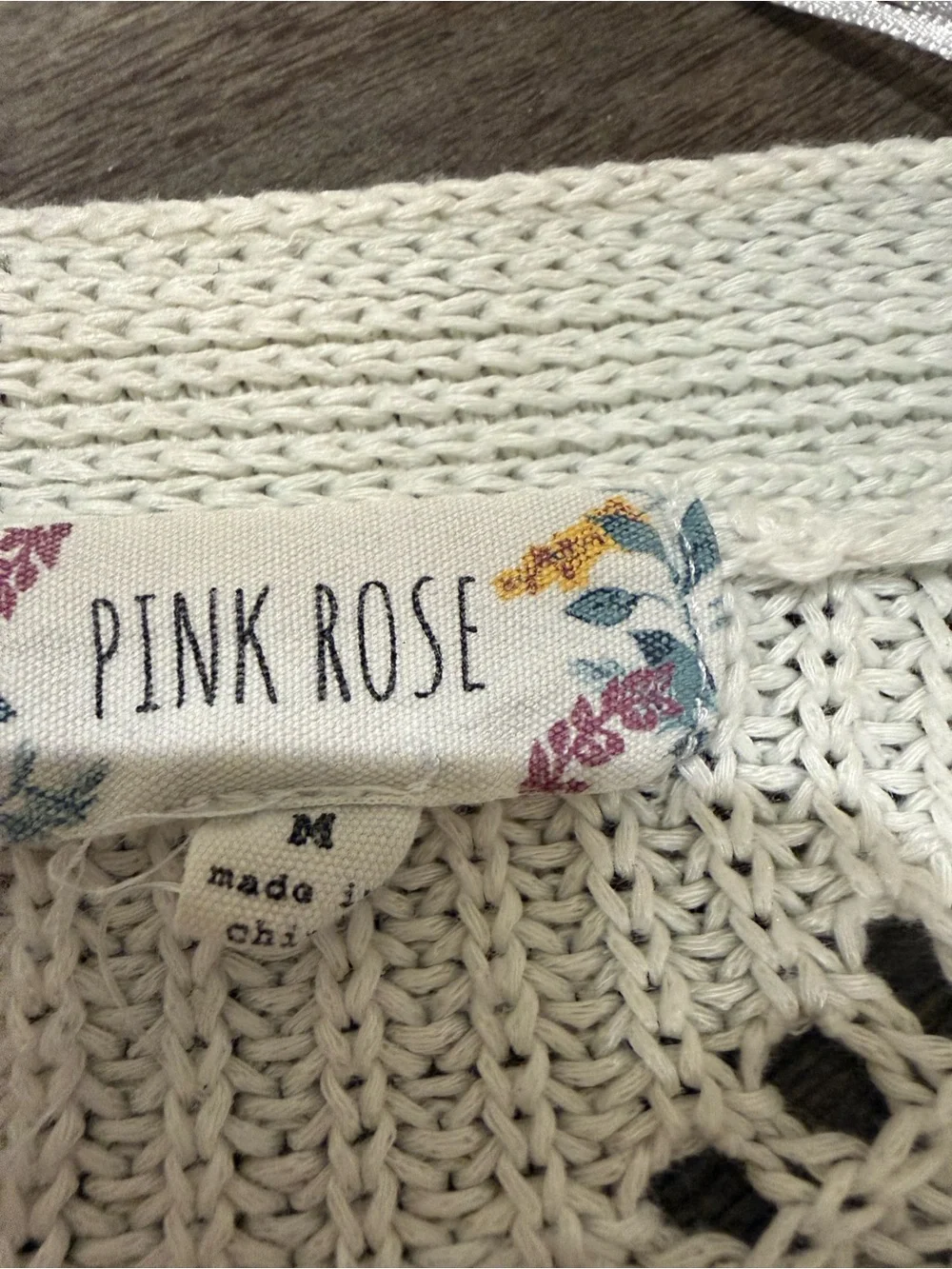 Pink Rose Cream Open Knit Cardigan • Size Medium • Boho Statement Sleeves